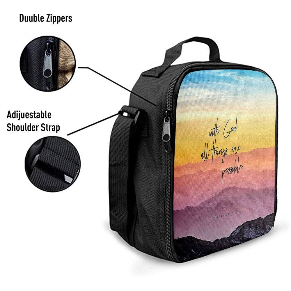 With God All Things Are Possible - Matthew 19 26 Lunch Bag For Men And Women, Spiritual Christian Lunch Box For School, Work
