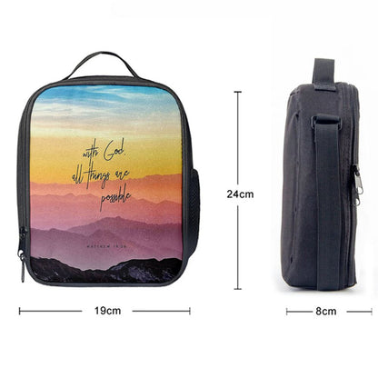 With God All Things Are Possible - Matthew 19 26 Lunch Bag For Men And Women, Spiritual Christian Lunch Box For School, Work