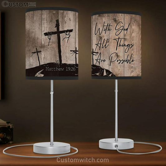 With God All Things Are Possible 3 Wooden Crosses Table Lamb Gift - Bible Verse Table Lamb - Religious Bedroom Decor