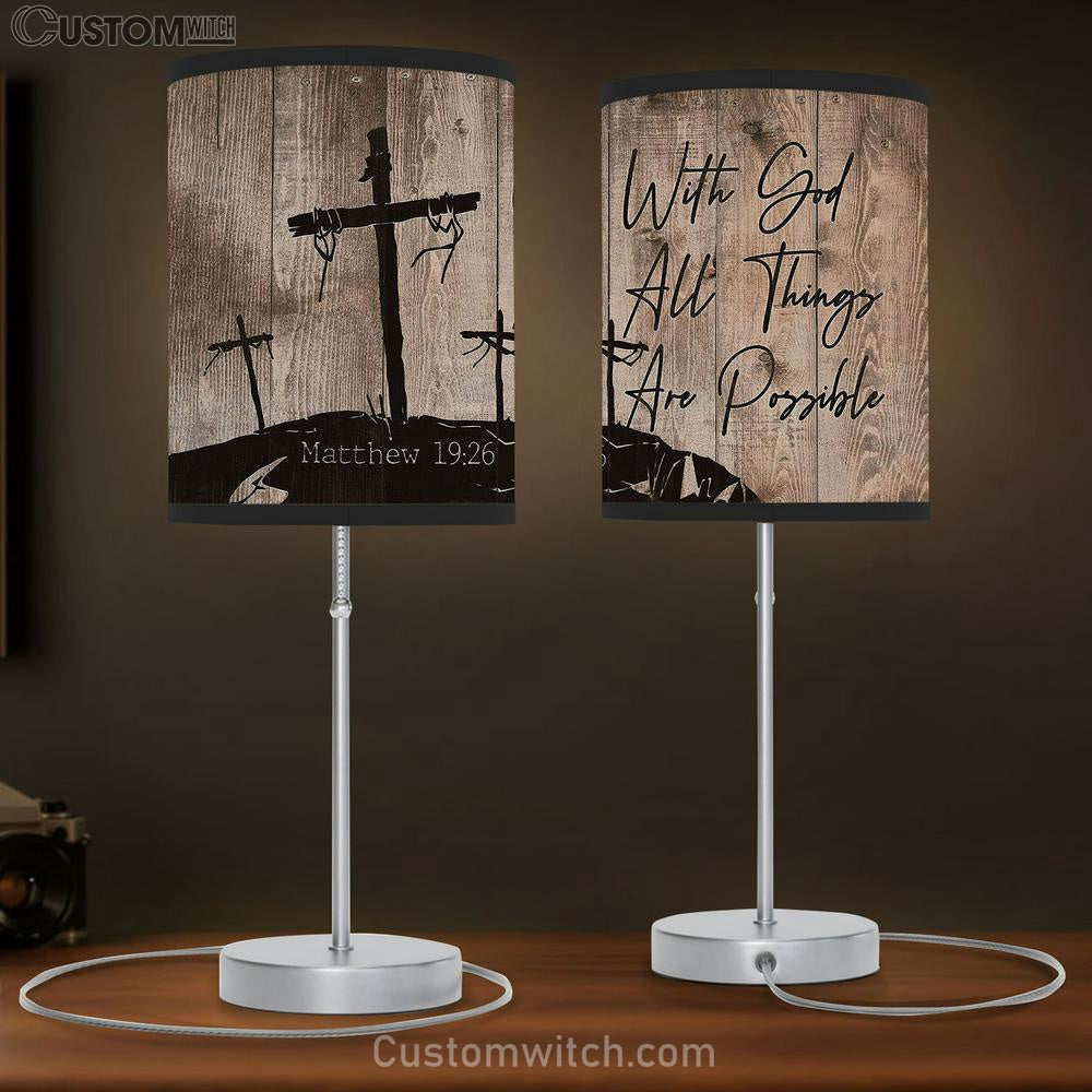 With God All Things Are Possible 3 Wooden Crosses Table Lamb Gift - Bible Verse Table Lamb - Religious Bedroom Decor