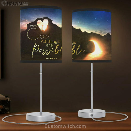 With God All Things Are Possible Table Lamb Gift - Christian Easter Gifts - Christian Bedroom Decor