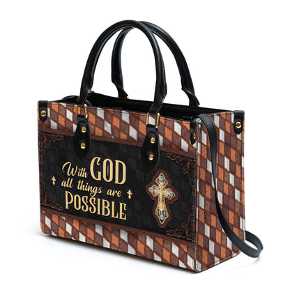 With God All Things Are Possible Cross Leather Handbag, Religious Gifts For Women, Women Pu Leather Bag