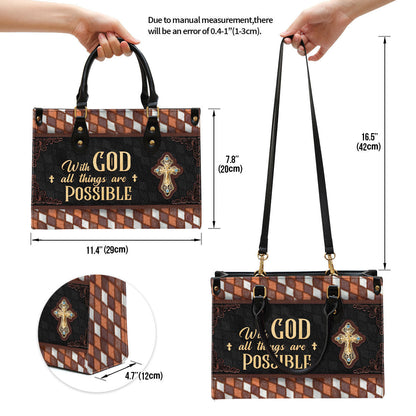 With God All Things Are Possible Cross Leather Handbag, Religious Gifts For Women, Women Pu Leather Bag