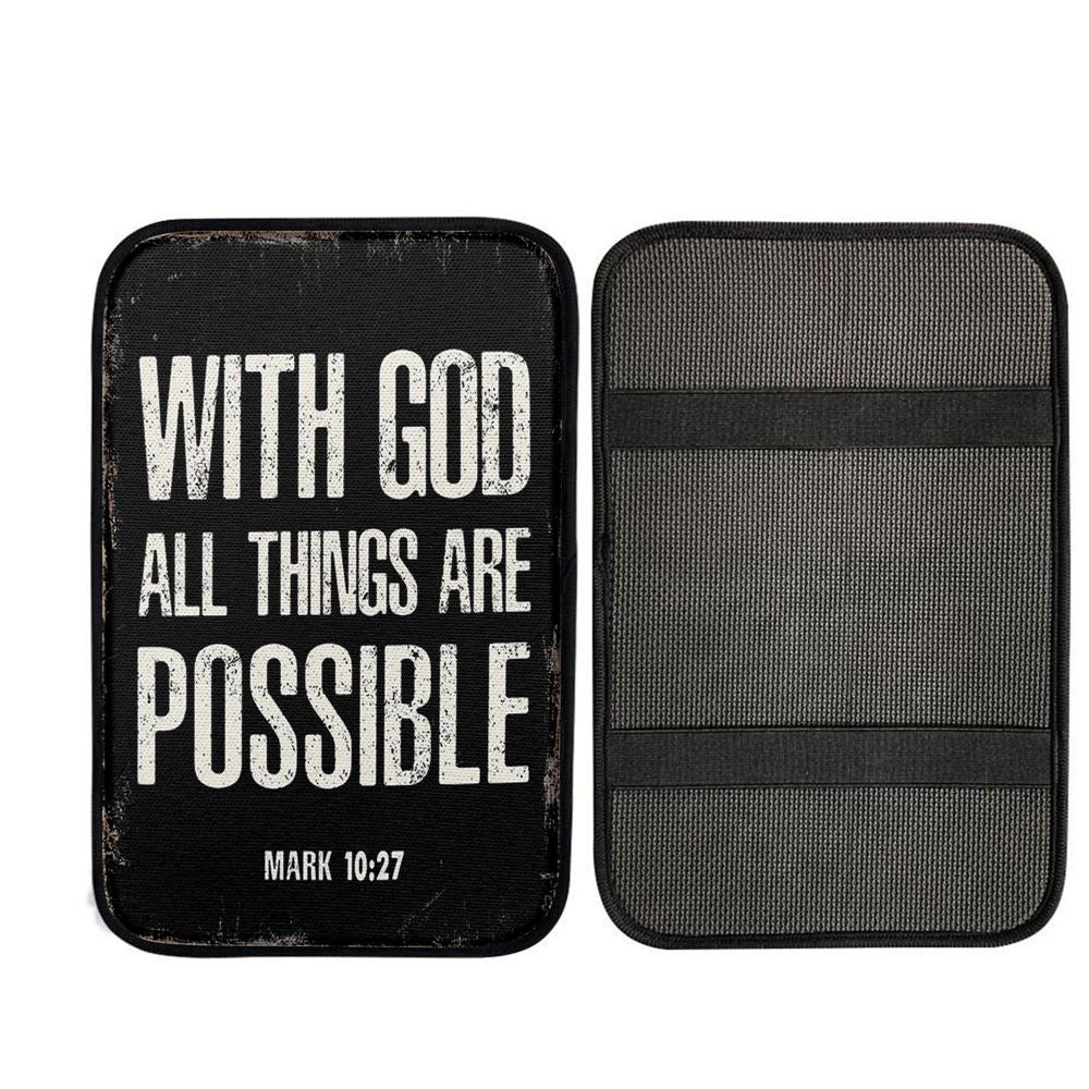 With God All Things Are Possible Mark 10 27 Car Center Console Cover, Bible Verse Car Interior Accessories