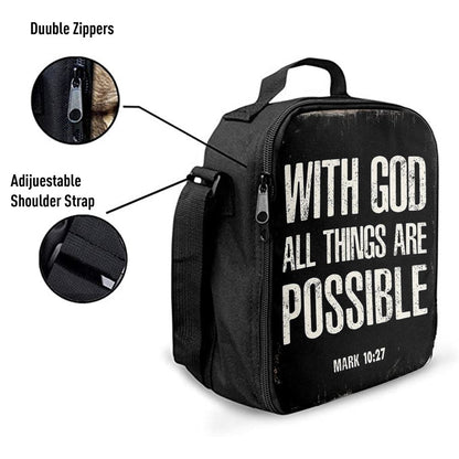 With God All Things Are Possible Mark 10 27 Lunch Bag For Men And Women, Spiritual Christian Lunch Box For School, Work