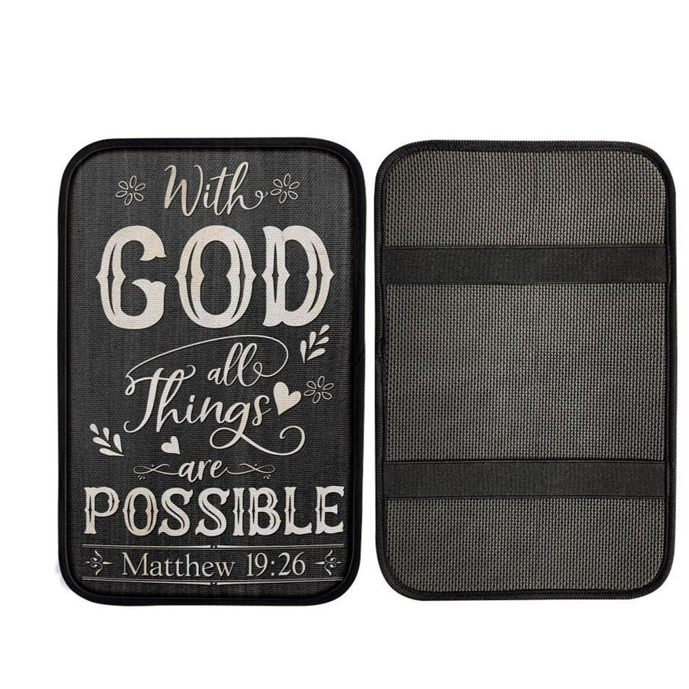 With God All Things Are Possible Matthew 1926 Bible Verse Car Armrest Pad, Bible Verse Car Interior Accessories