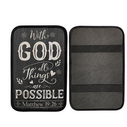 With God All Things Are Possible Matthew 1926 Bible Verse Car Armrest Pad, Bible Verse Car Interior Accessories