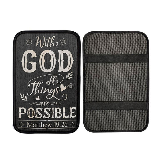 With God All Things Are Possible Matthew 1926 Bible Verse Car Armrest Pad, Bible Verse Car Interior Accessories