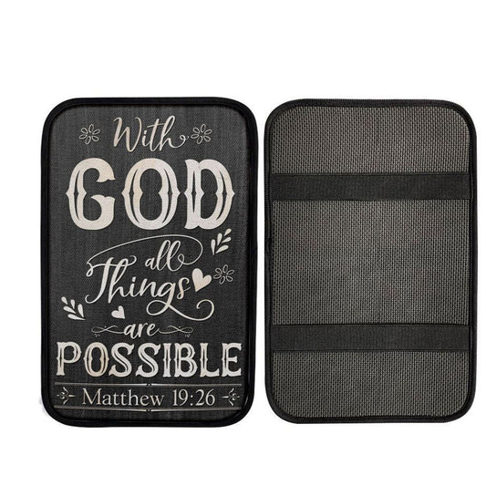 With God All Things Are Possible Matthew 1926 Bible Verse Car Center Console Cover, Jesus Art, Car Interior Accessories