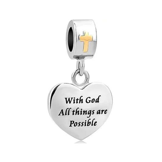 With God all things are possible 925 Sterling Silver Christian Charm For Bracelet, Religious Bracelets, Christian Gift