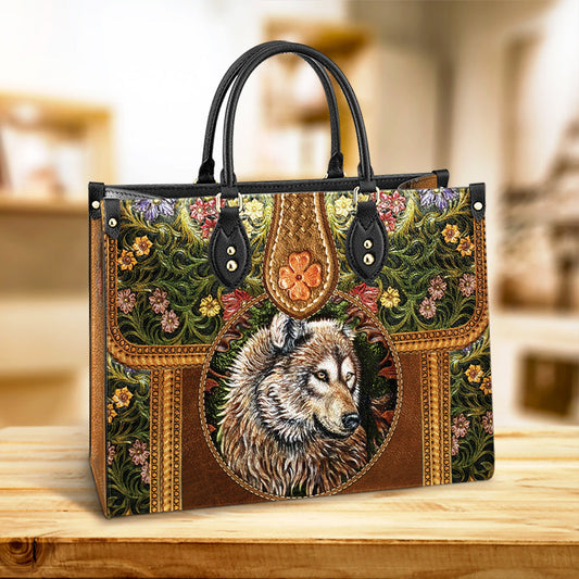 Wolf Leather Style Flower Leather Bag, Gift For Wolf Lovers, Women's Pu Leather Bag