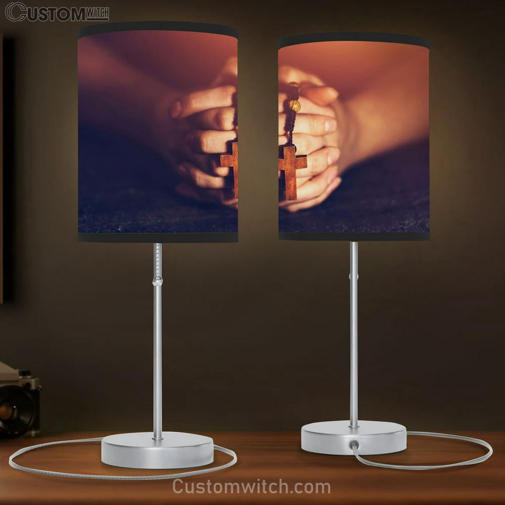 Woman Holding Rosary Praying Table Lamb Pictures - Faith Art - Christian Table Lamb Gift Decor