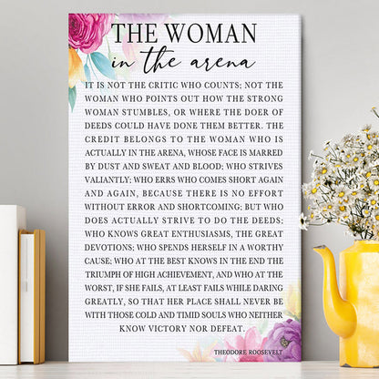 Woman In The Arena Positive Quote Canvas Wall Decor -Teddy Roosevelt Decor -Encouragement Gifts For Women