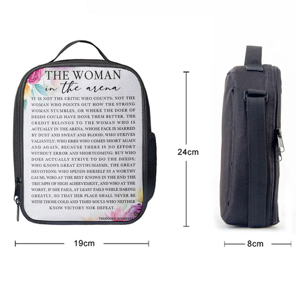 Woman In The Arena Positive Quote Lunch Bag For Men And Women -Teddy Roosevelt Decor -Encouragement Gifts For Women
