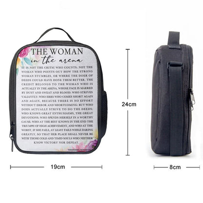 Woman In The Arena Positive Quote Lunch Bag For Men And Women -Teddy Roosevelt Decor -Encouragement Gifts For Women