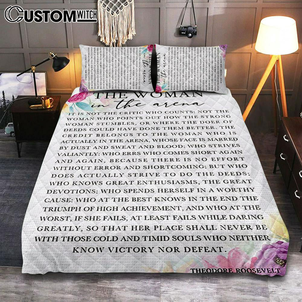 Woman In The Arena Positive Quote Quilt Bedding Set Cover Twin Bedding Decor -Teddy Roosevelt Decor - Gifts For Women