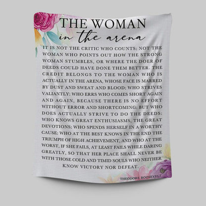 Woman In The Arena Positive Quote Tapestry Wall Decor -Teddy Roosevelt Decor -Encouragement Gifts For Women