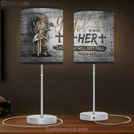 Woman Warrior Lion God Is With Her Table Lamb Art - Bible Verse Lamb Gift - Christian Bedroom Decor