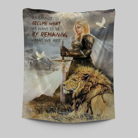 Woman Warrior Lion Of Judah Become What We Want To Be Tapestry Prints - Lion Tapestry Art - Christian Inspirational Tapestry