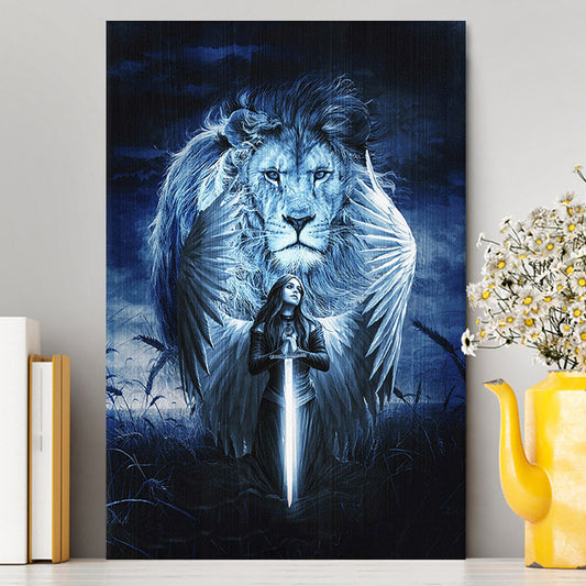 Woman Warrior Lion Of Judah Blue Night Canvas Print - Inspirational Canvas Art - Christian Wall Art Home Decor