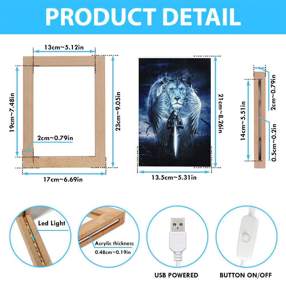 Woman Warrior Lion Of Judah Blue Night Frame Lamp Print - Inspirational Frame Lamp Art - Christian Art Home Decor