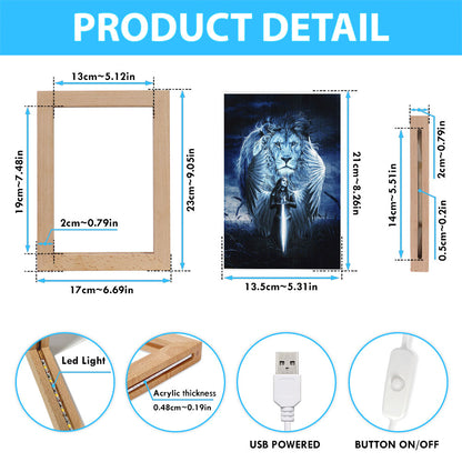 Woman Warrior Lion Of Judah Blue Night Frame Lamp Print - Inspirational Frame Lamp Art - Christian Art Home Decor