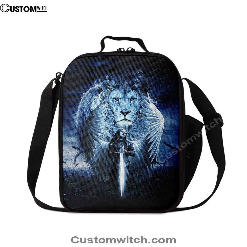 Woman Warrior Lion Of Judah Blue Night Lunch Bag For Men And Women, Spiritual Christian Lunch Box For School, Work