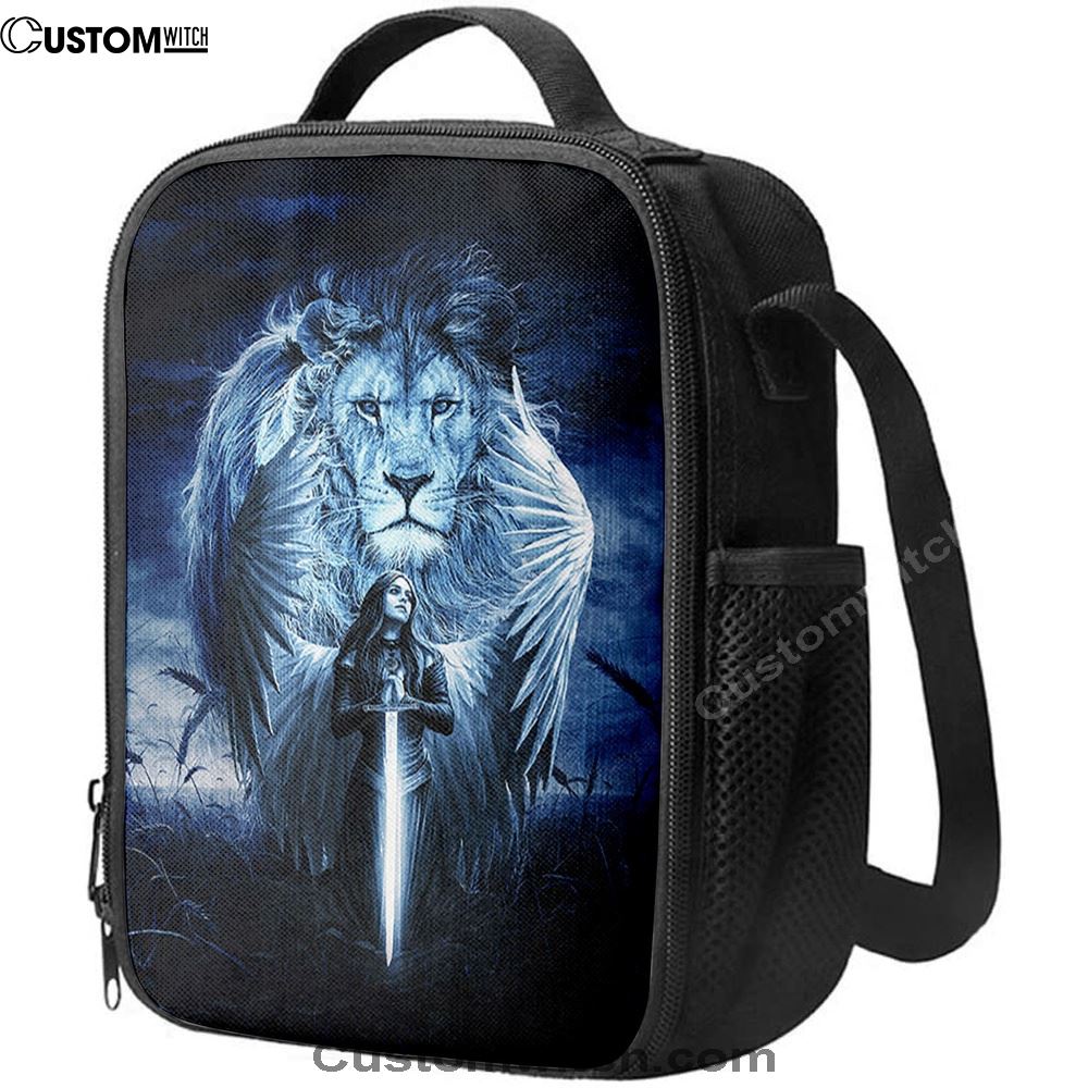 Woman Warrior Lion Of Judah Blue Night Lunch Bag For Men And Women, Spiritual Christian Lunch Box For School, Work