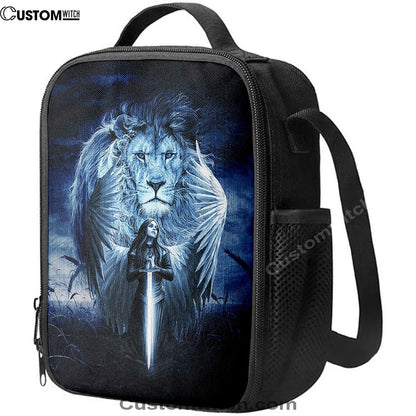 Woman Warrior Lion Of Judah Blue Night Lunch Bag For Men And Women, Spiritual Christian Lunch Box For School, Work