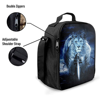 Woman Warrior Lion Of Judah Blue Night Lunch Bag For Men And Women, Spiritual Christian Lunch Box For School, Work