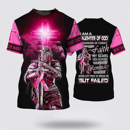 Women God All Over Print 3D T Shirt, Breast Cancer I Am A Daughter Of God T Shirt, Breast Cancer Gift Ideas, Unisex T Shirt