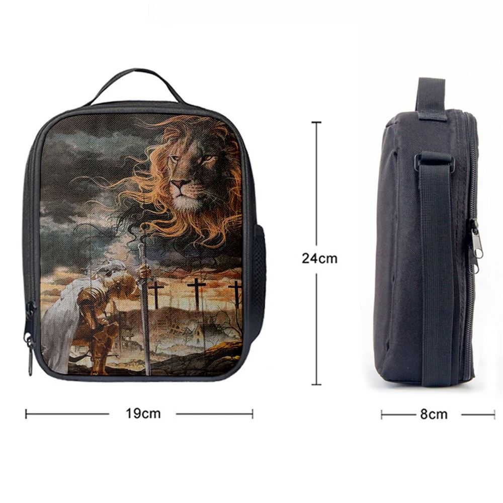Women Warrior Kneel Before Lion Of Judah Lunch Bag For Men And Women, Spiritual Christian Lunch Box For School, Work