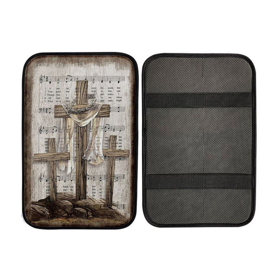 Wooden Cross Amazing Grace Lyrics Car Center Console Cover, Bible Verse Car Interior Accessories