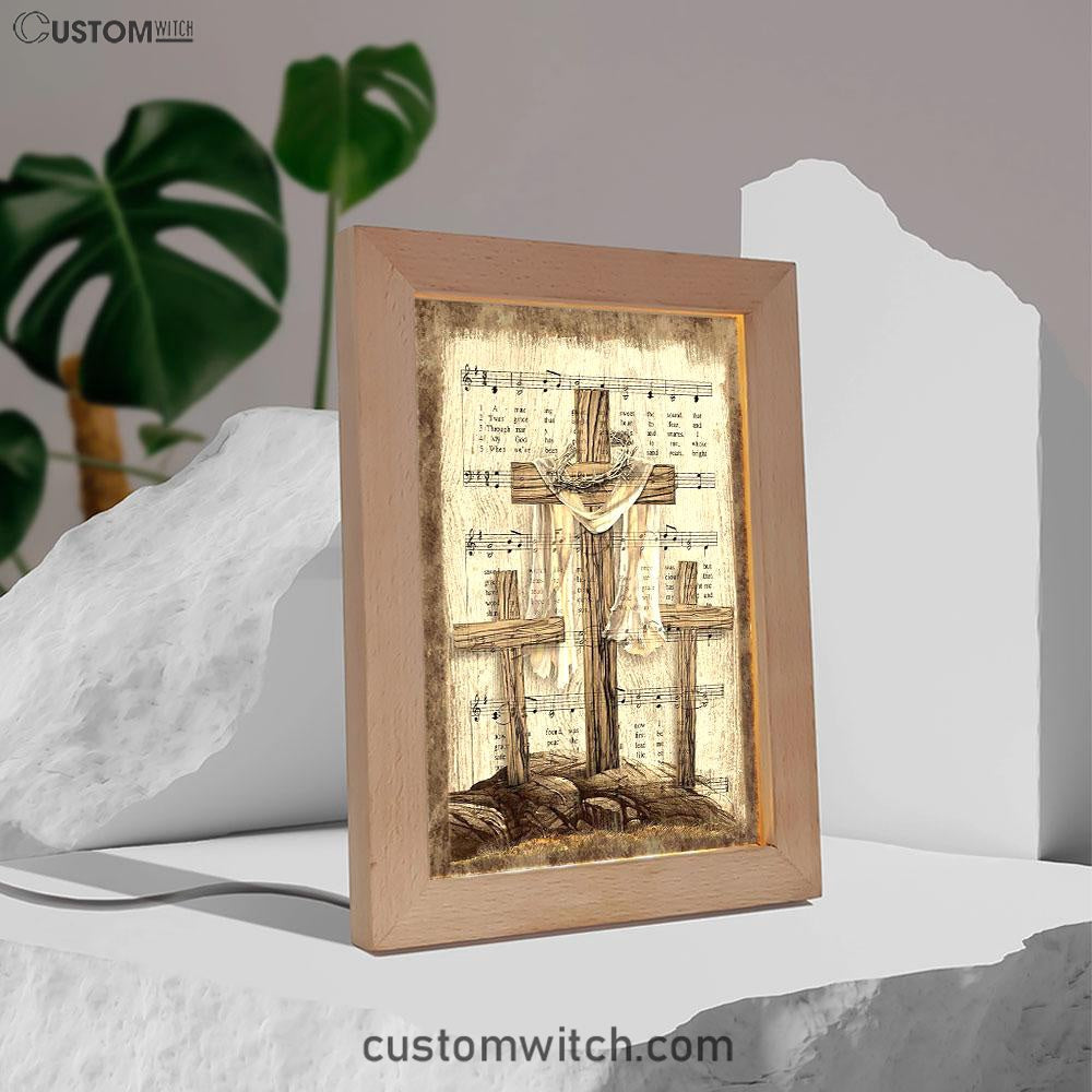 Wooden Cross Amazing Grace Lyrics Frame Lamp Art - Christian Art - Bible Verse Art - Religious Home Decor