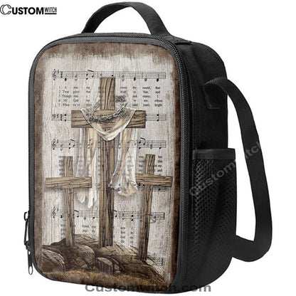 Wooden Cross Amazing Grace Lyrics Lunch Bag For Men And Women, Spiritual Christian Lunch Box For School, Work