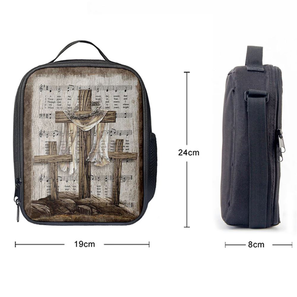 Wooden Cross Amazing Grace Lyrics Lunch Bag For Men And Women, Spiritual Christian Lunch Box For School, Work