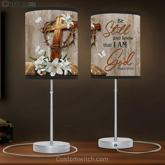 Wooden Cross White Lily - Be Still & Know That I Am God Table Lamb Gift - Christian Lamb Gift - Christian Bedroom Decor