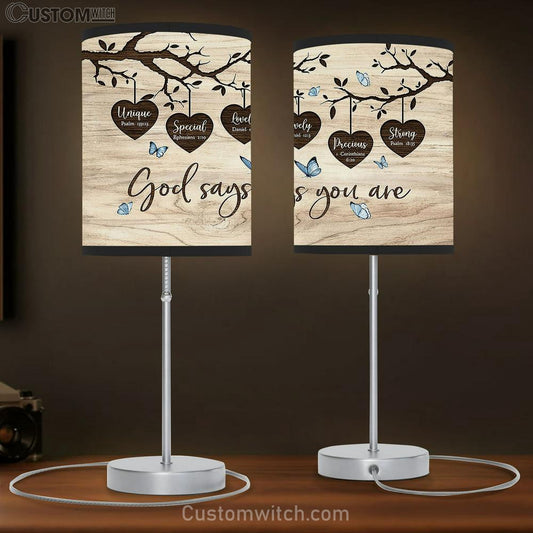Wooden Heart Oldest Tree Blue Butterfly God Says You Are Unique Table Lamb Art - Bible Verse Lamb Gift - Christian Bedroom Decor