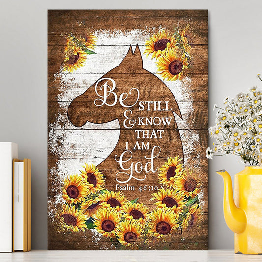 Wooden Horse Sunflower Be Still And Know That I Am God Canvas Art - Christian Art - Bible Verse Wall Art - Religious Home Decor