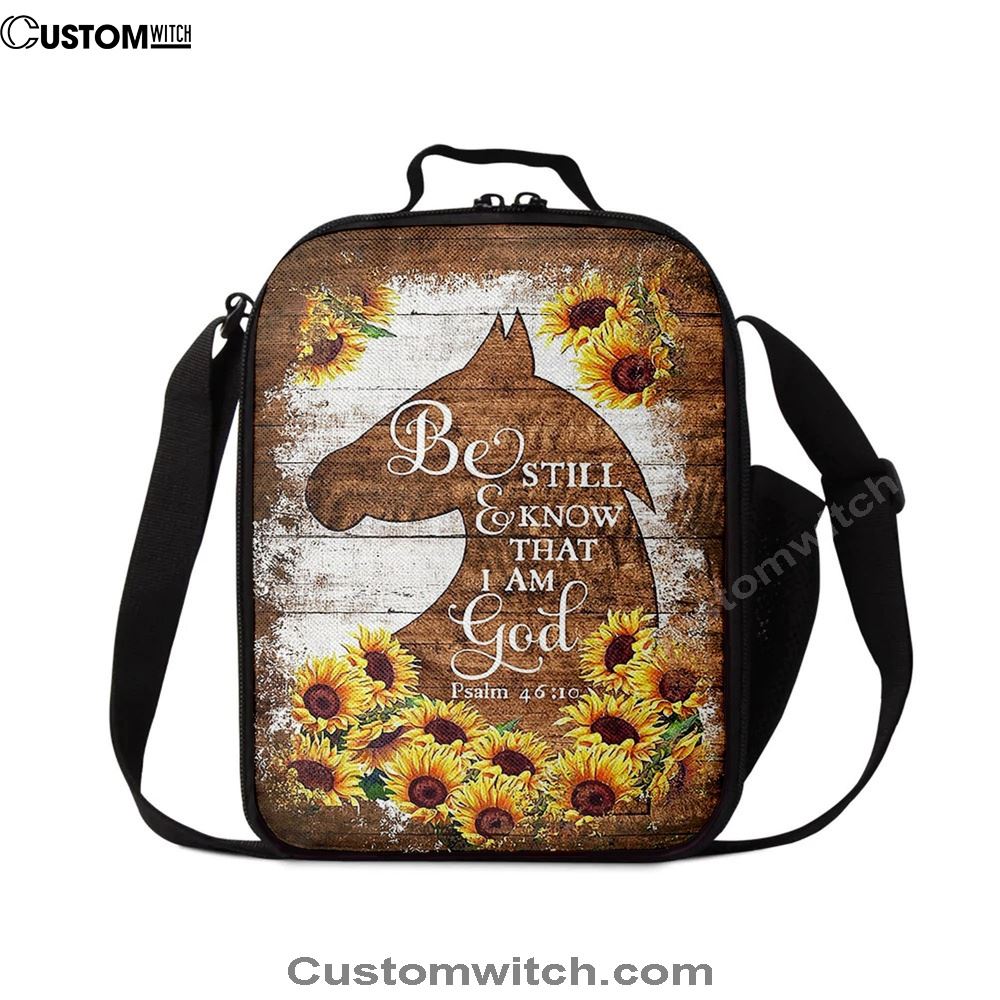 Wooden Horse Sunflower Be Still And Know That I Am God Lunch Bag For Men And Women, Spiritual Christian Lunch Box For School, Work