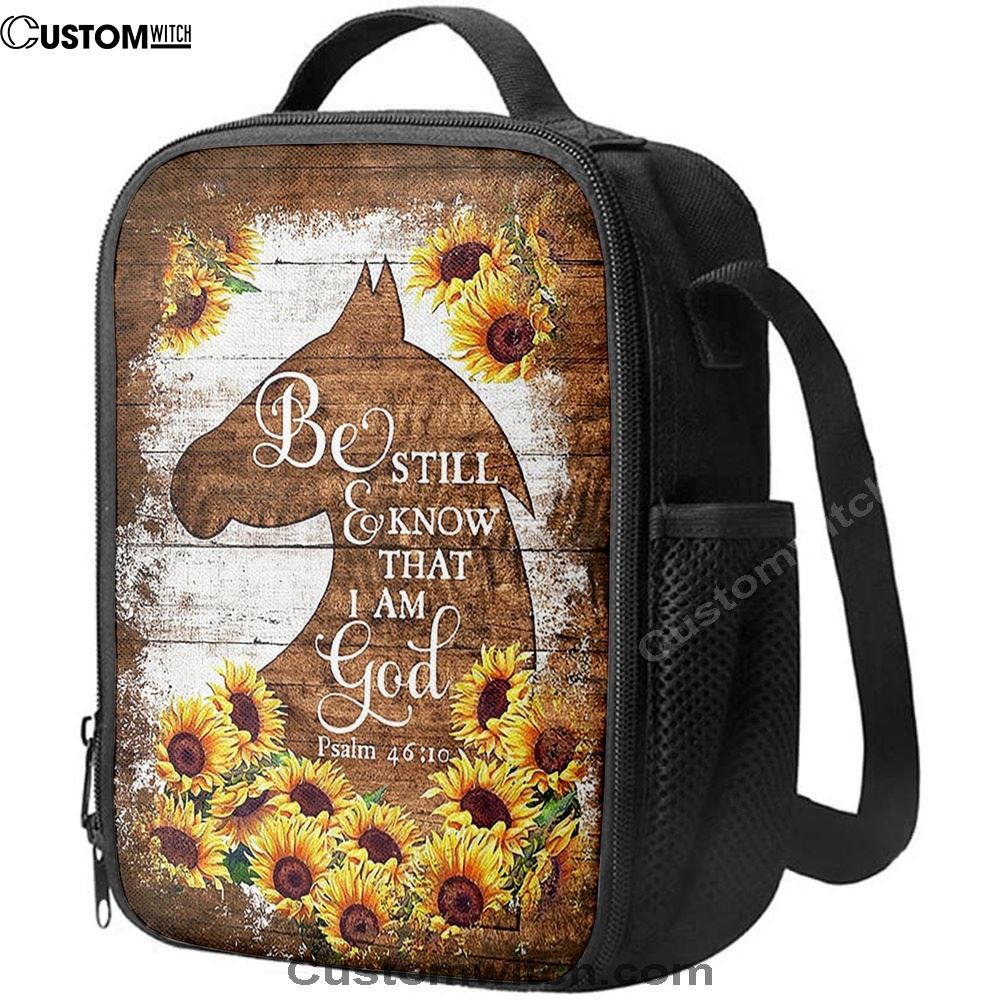 Wooden Horse Sunflower Be Still And Know That I Am God Lunch Bag For Men And Women, Spiritual Christian Lunch Box For School, Work