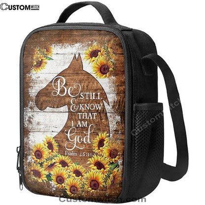 Wooden Horse Sunflower Be Still And Know That I Am God Lunch Bag For Men And Women, Spiritual Christian Lunch Box For School, Work