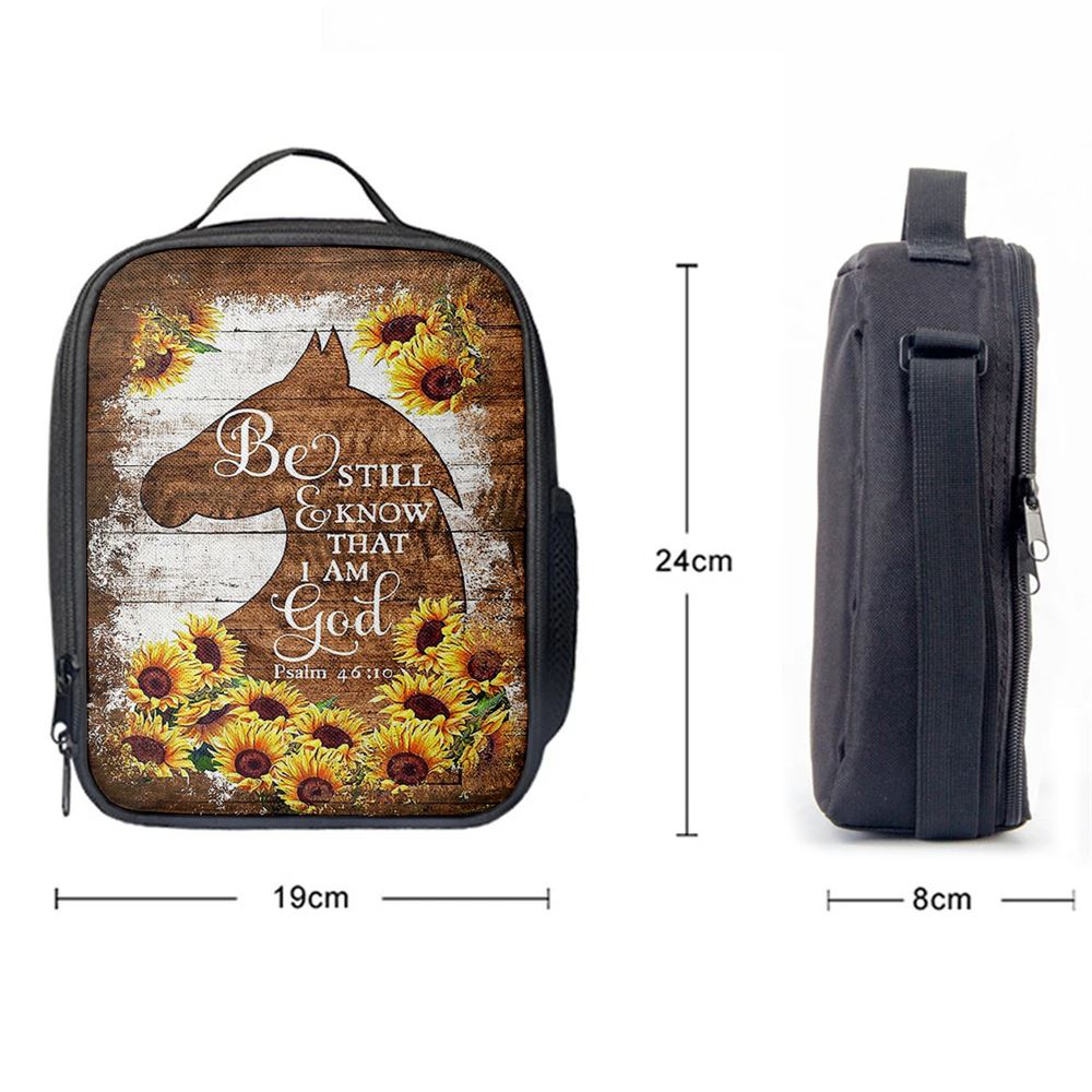 Wooden Horse Sunflower Be Still And Know That I Am God Lunch Bag For Men And Women, Spiritual Christian Lunch Box For School, Work