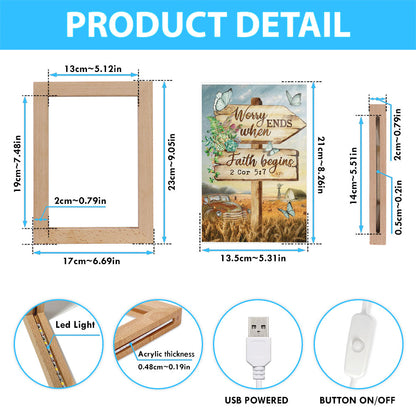 Worry Ends When Faith Begins Old Car Butterfly Countryside Frame Lamp Prints - Christian Decor - Bible Verse Wooden Lamp