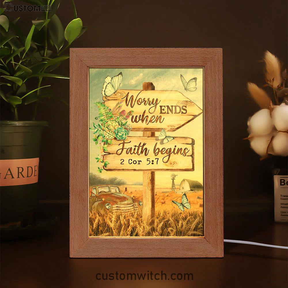 Worry Ends When Faith Begins Old Car Butterfly Countryside Frame Lamp Prints - Christian Decor - Bible Verse Wooden Lamp