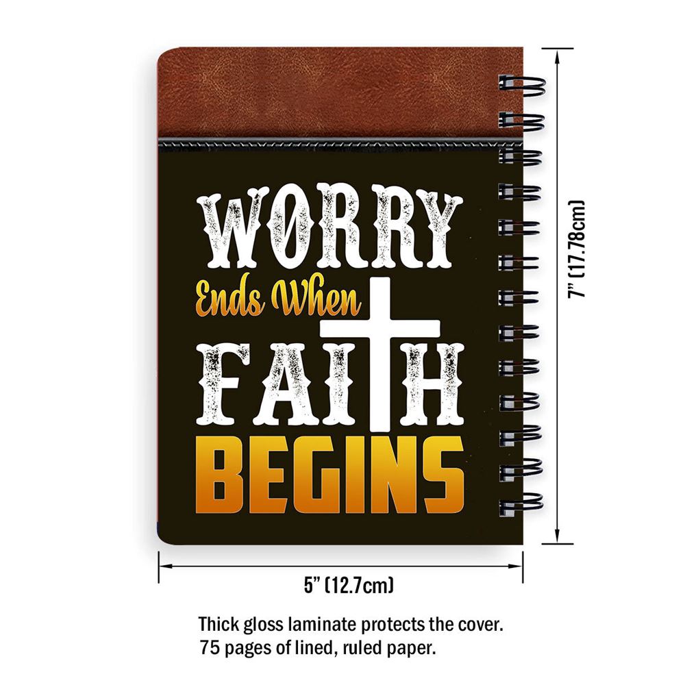 Worry Ends When Faith Begins Pretty Personalized Spiral Journal, Christian Art Gifts Journal