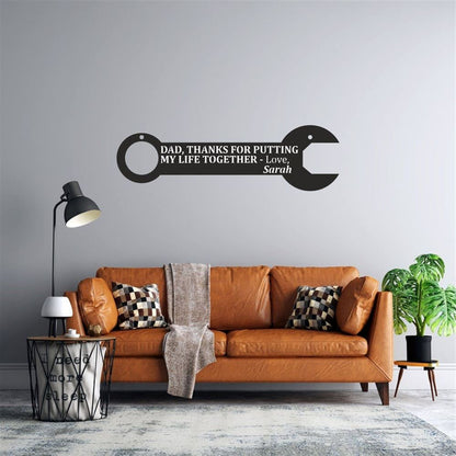 Wrench Shaped Fathers Day Gift, Metal Wall Art Sign, Custom Hanging Decor For Dad, From Daughter To Dad Garage