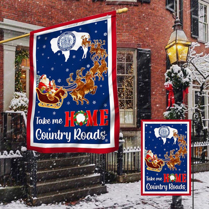 Wyoming Take Me Home Country Roads Christmas Santa Claus Flag, Christmas Garden Flag, Home Decor Accessories, Christmas Outdoor Decor Ideas