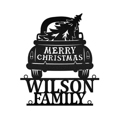 Xmas Car And Tree Merry Christmas Custom Neon Metal Sign, Christmas Gift, Christmas Home Decor Sign, Christmas Outdoor Metal Sign