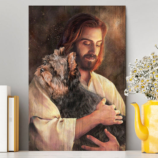 Yorkshire Terrier Dog In His Arms Jesus Canvas Wall Decor - Christian Wall Art - Gift For Dog Lover
